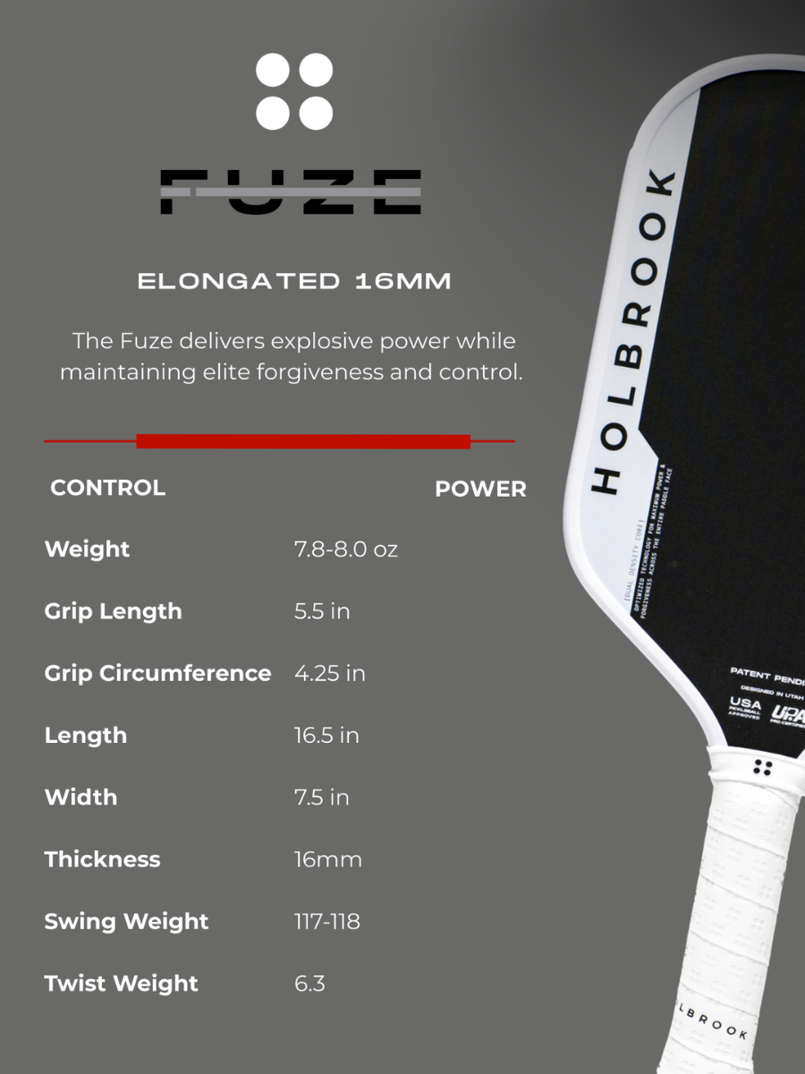 HOLBROOK Fuze Elongated 16mm Pickleball Paddle